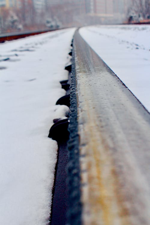 Close-up of Ice on a Train Track