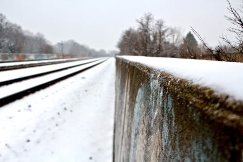 Snow on Wall near Railway