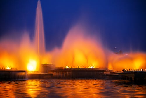 Fountains in City at Night