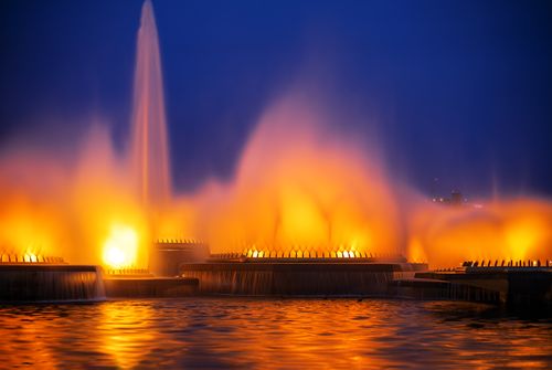 Free Vibrant illuminated fountains create a stunning night scene in Brasília, Brazil. Stock Photo