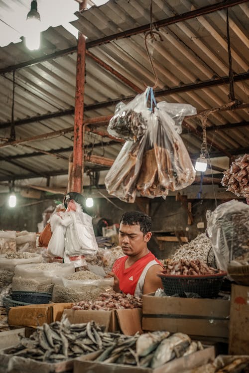 Man Selling Fish on a Market 