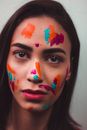 Woman With Red and Blue Face Paint