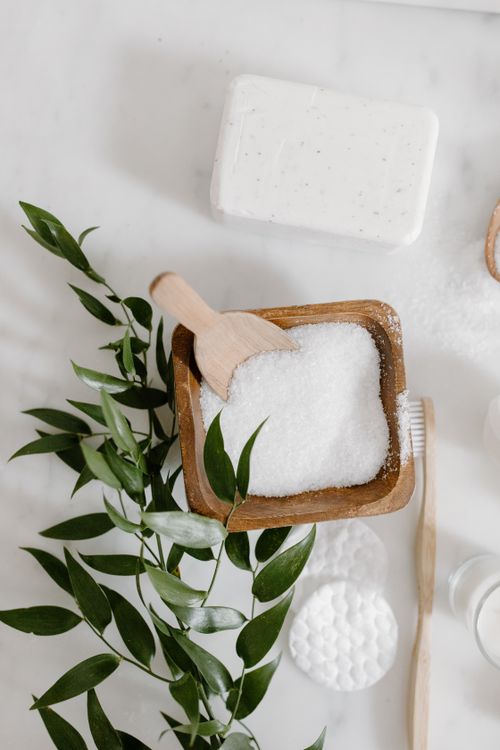 Bathing Essentials Images Bath Essentials on White Surface · Free Stock Photo