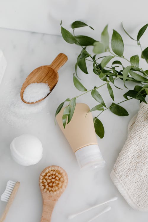 Free A Various Bath Essentials on a White Surface Stock Photo