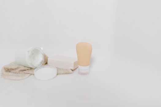 Soap and Skincare Products on a White Surface