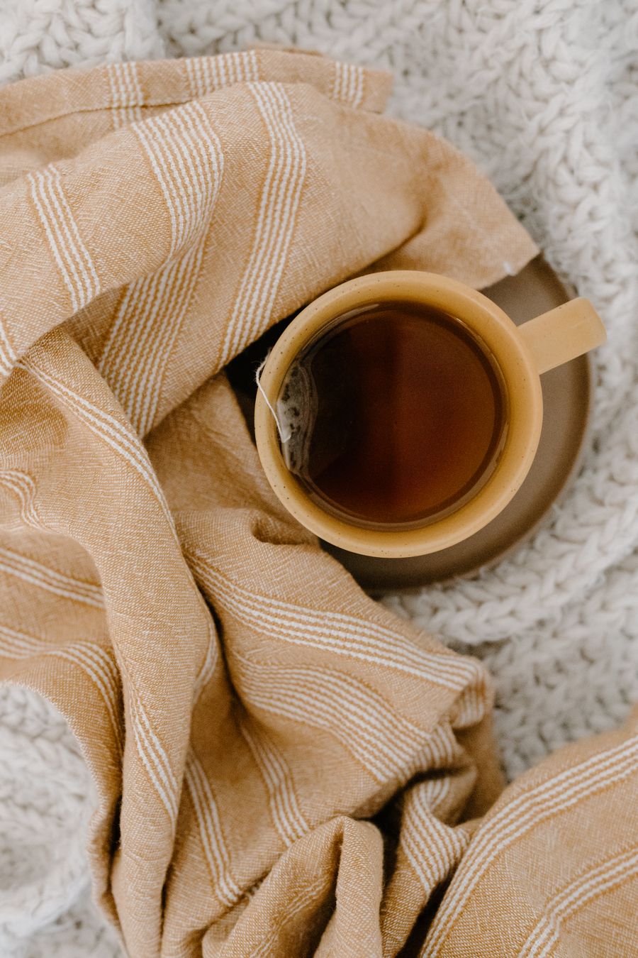 Top view of a freshly brewed cup of tea