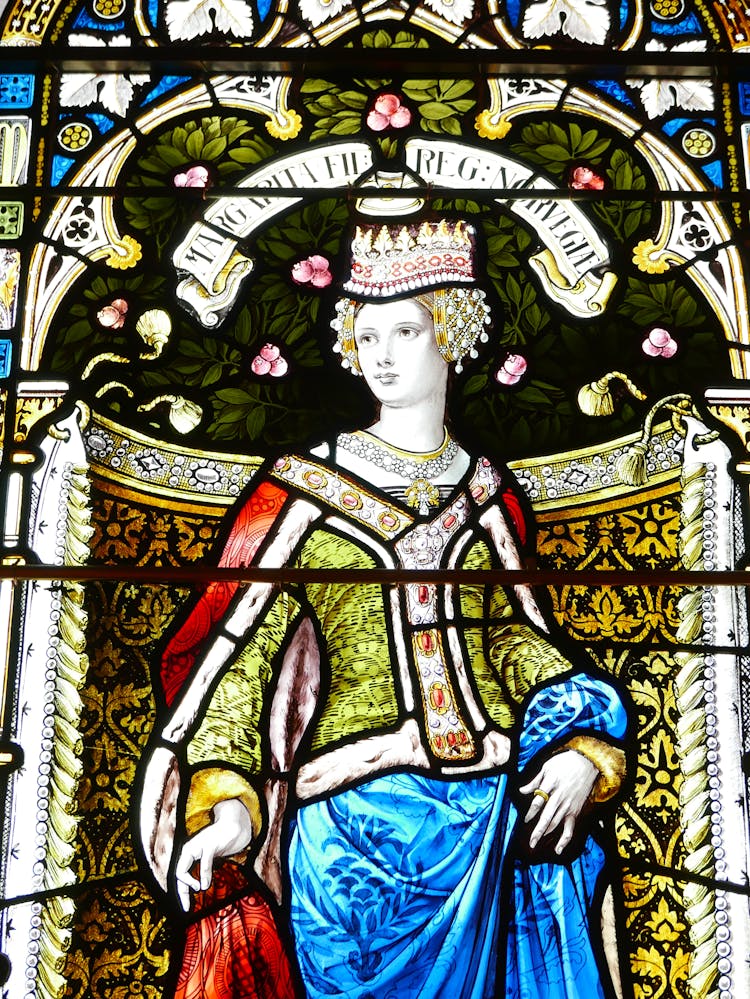 The Image Of Queen Margaret Of Scotland On A Stained Glass Window