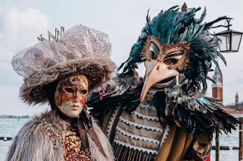 People  Wearing Distinctive Face Masks During the Annual Venice Carnival
