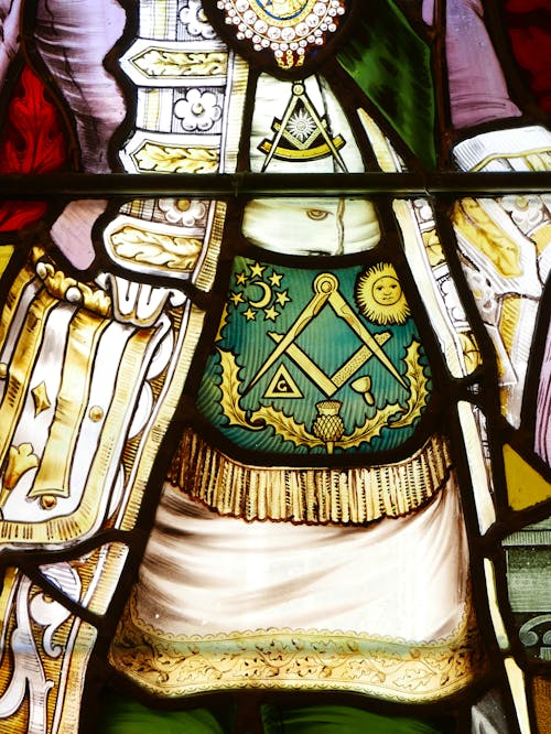 Close-up of the Image of Lord Aberdour on a Stained Glass Window