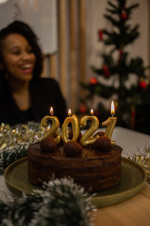 Candle Lights on Chocolate Cake