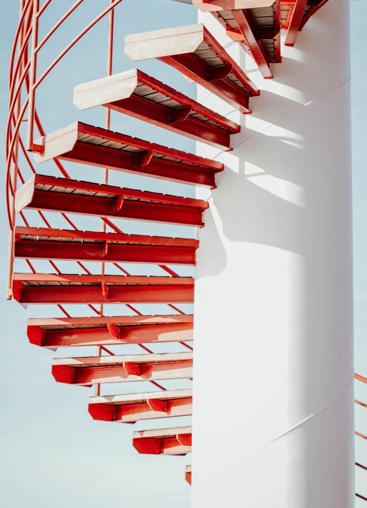 Red And White Spiral Stairs
