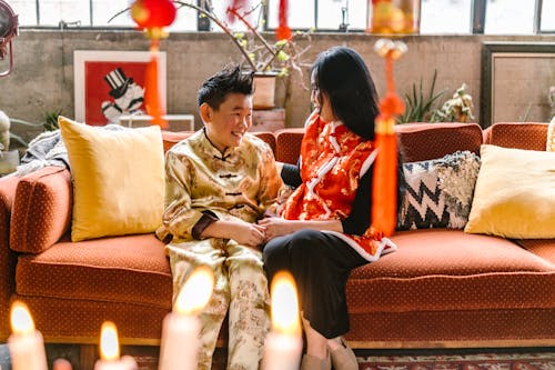 A Mother and Son in Traditional Chinese Wear