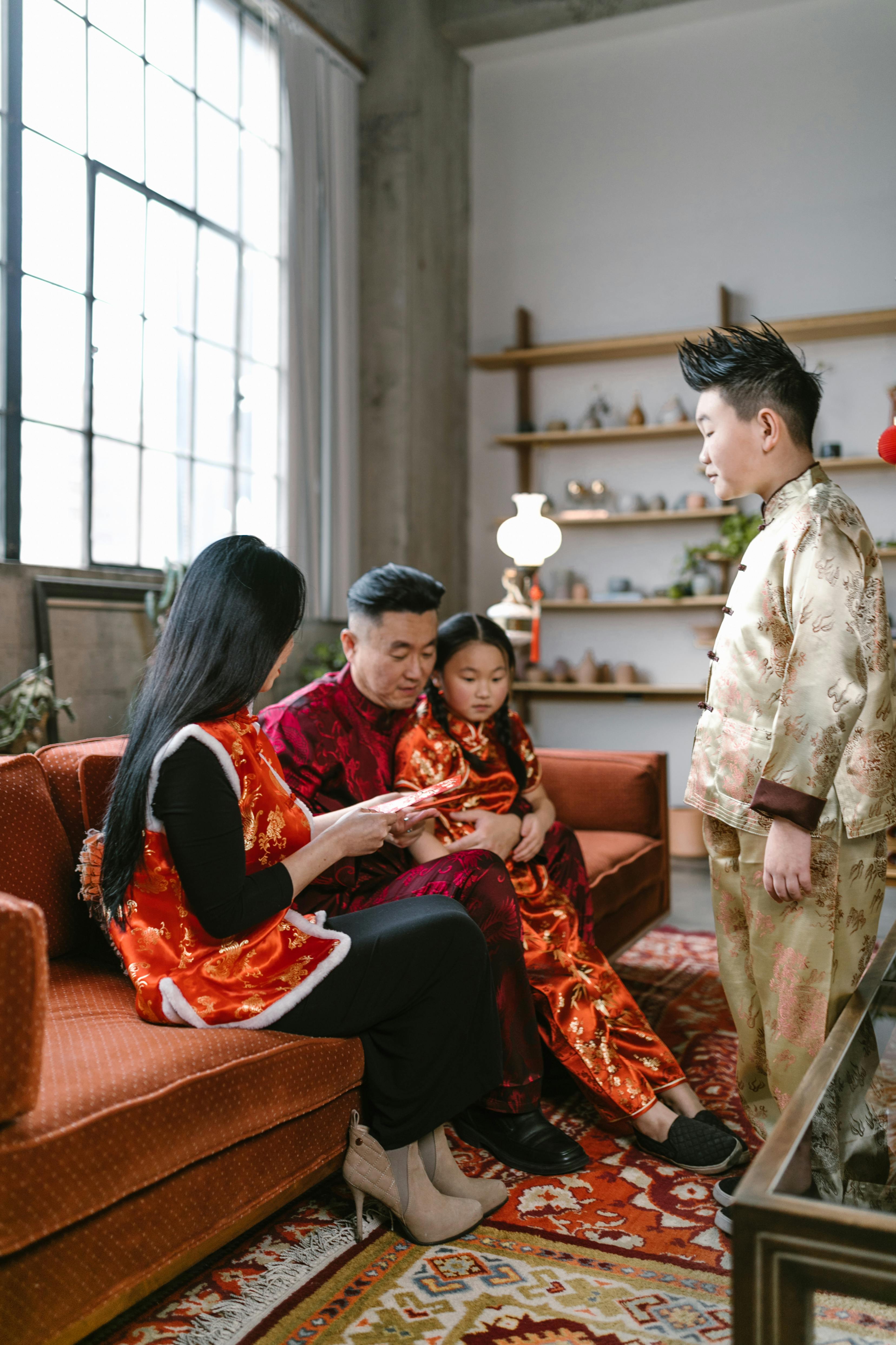 a family bonding in the living room