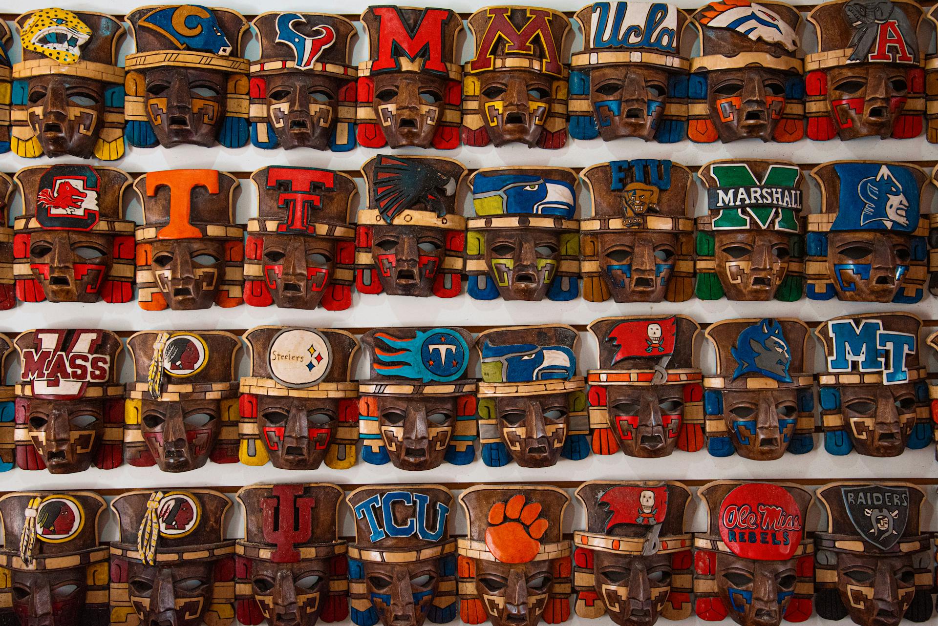 Various Mayan Masks with Team Logos