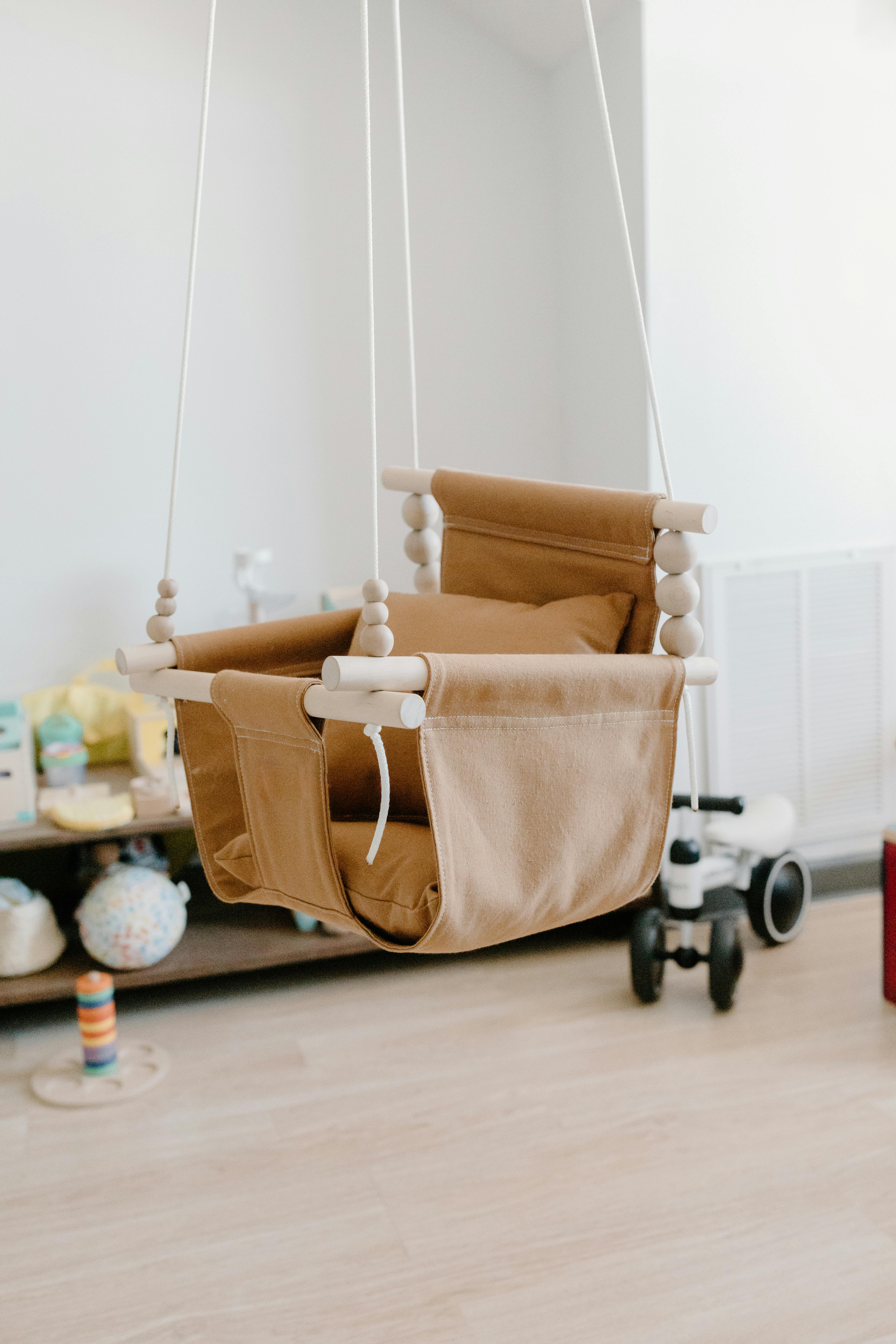 a hanging swing inside a room