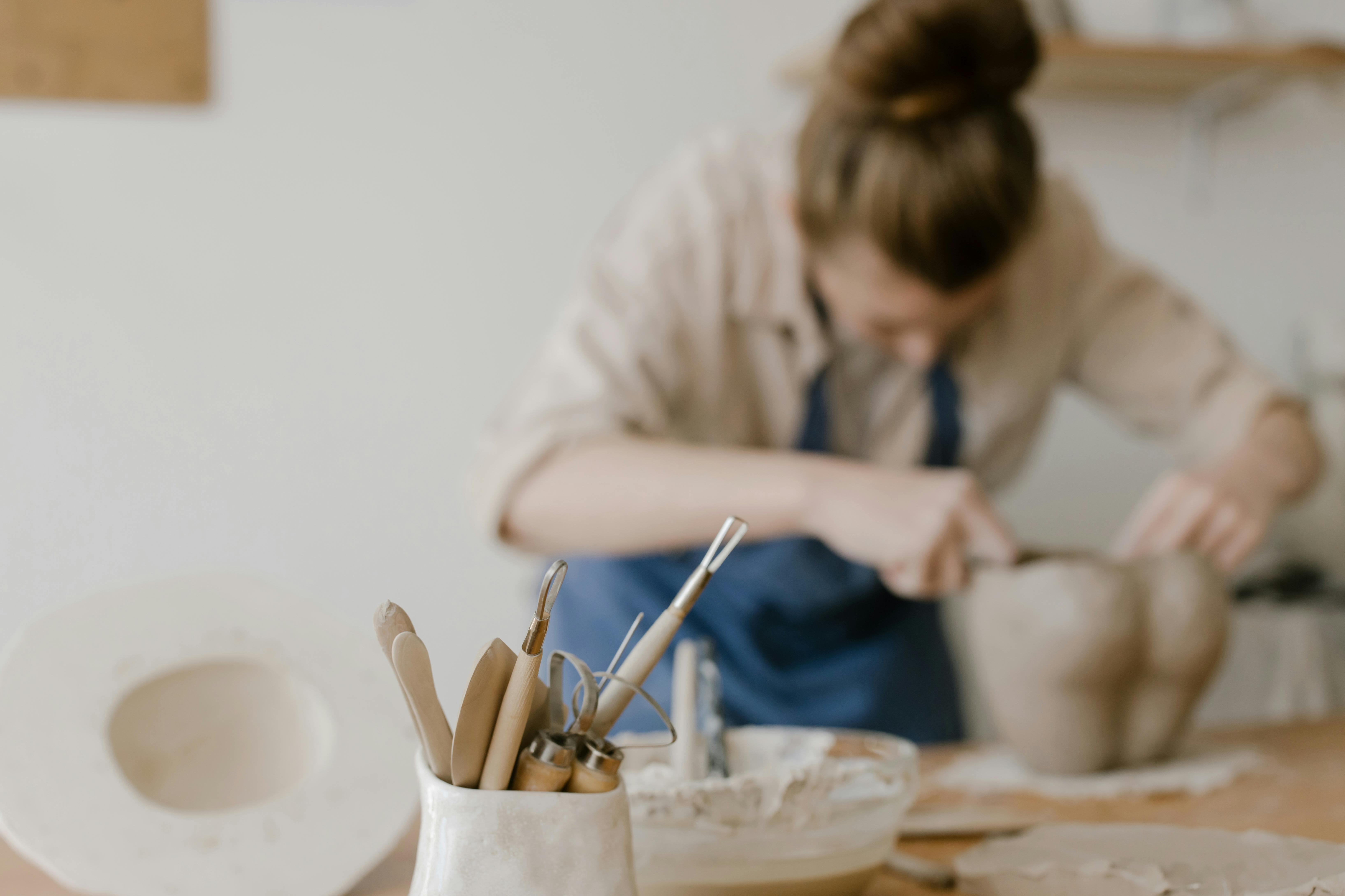 Smiling Young Woman Working in Art Pottery Studio Stock Image - Image of  clay, adult: 228371311