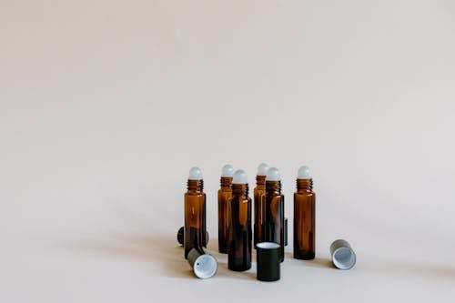 Brown Bottles on White Background