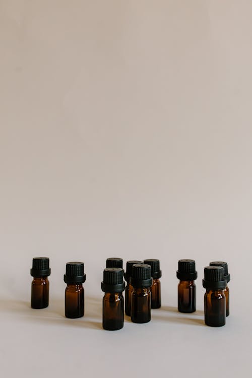 Brown Bottles on White Background