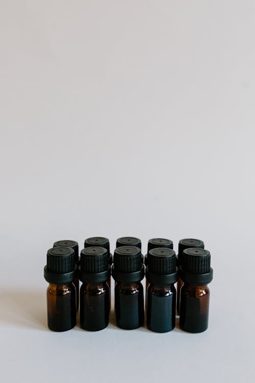 Brown Bottles on White Background