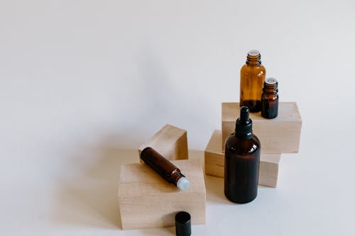 Brown Bottles on White Background