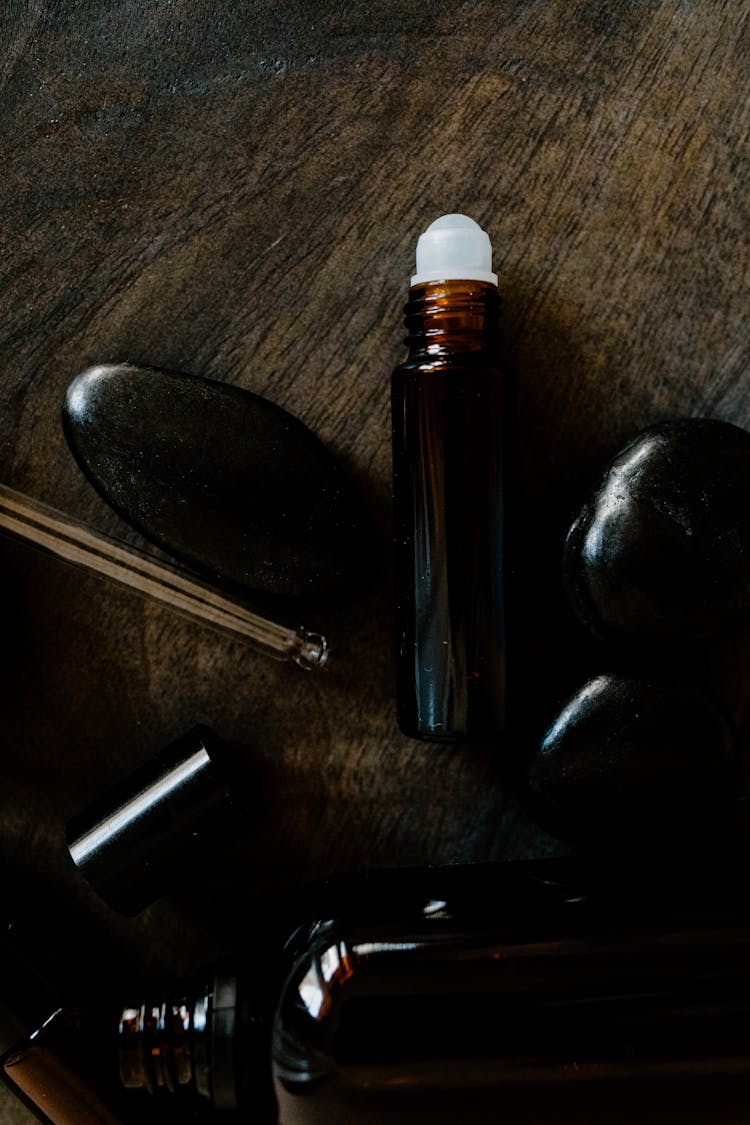 Close Up Shot Of A Brown Roller Bottle