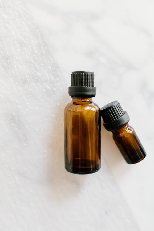 Brown Bottles on White Background