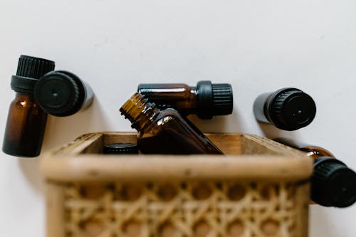 Brown Bottles on White Background