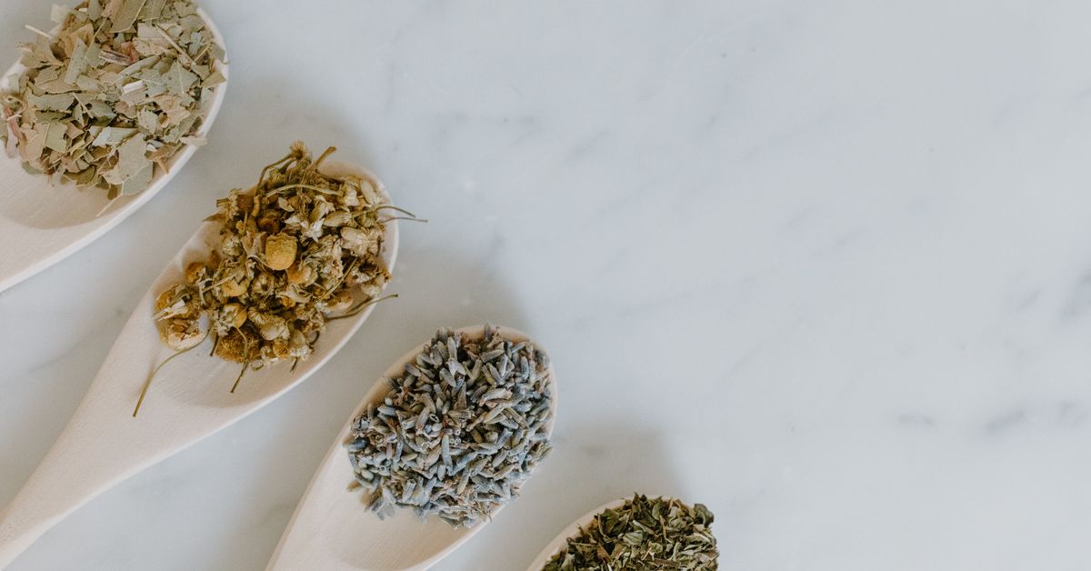 Dried herbs and botanicals on a surface