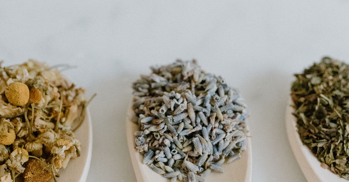 Dried herbs and botanicals on a surface