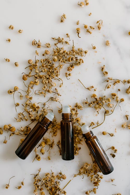 Free Dried Flowers Made into Herbal Oil Stock Photo