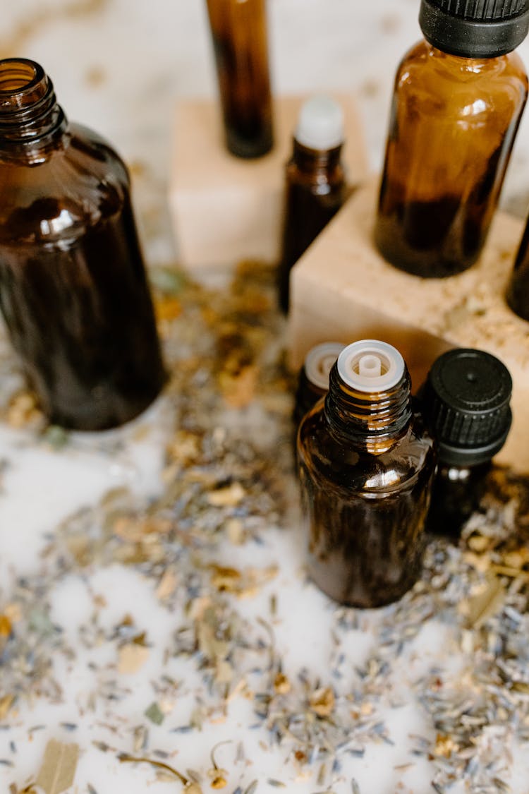 Close Up Shot Of Empty Bottles