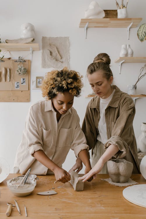 Free Women Working with Clay Stock Photo