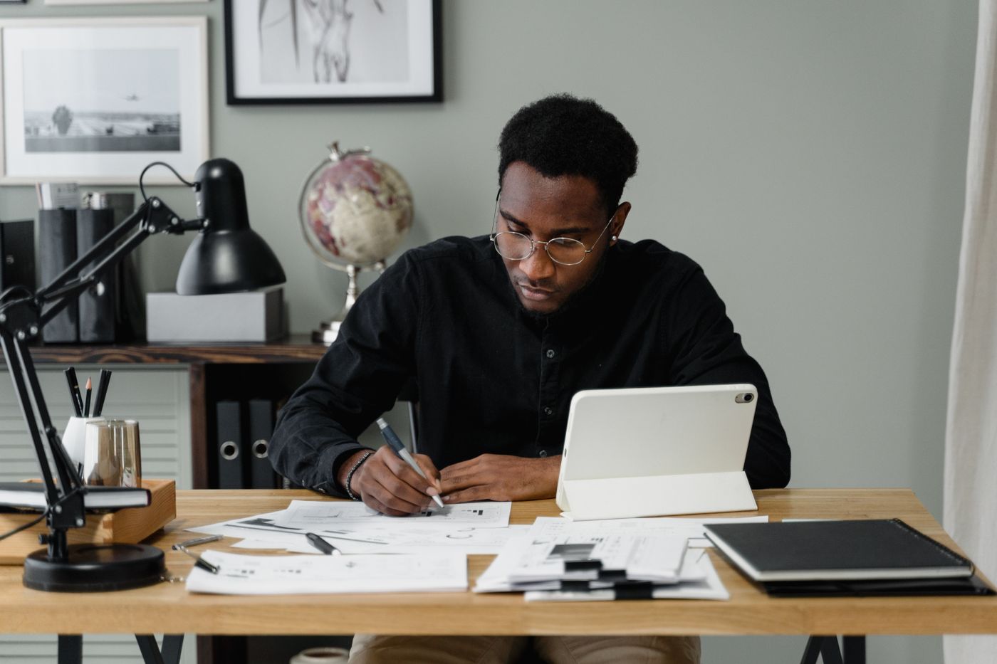 Small business owner doing paperwork