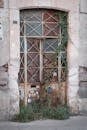 Entrance Door in an Abandoned Building Covered with Ivy