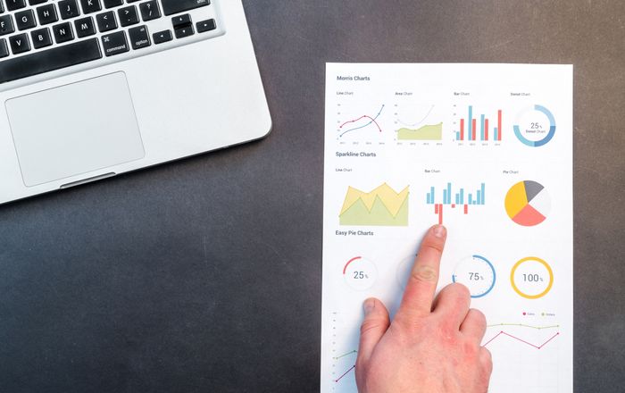 Student learning digital marketing analytics and charts