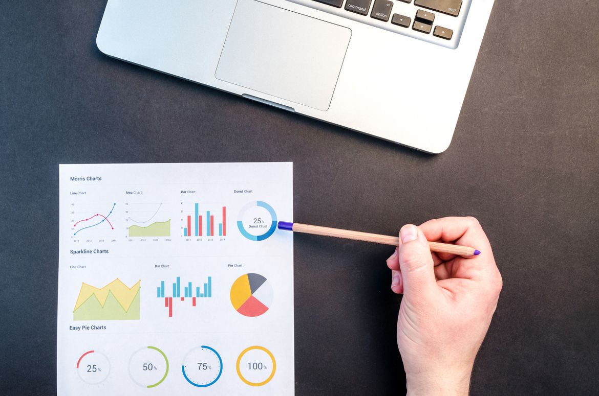Data charts and graphs on a screen