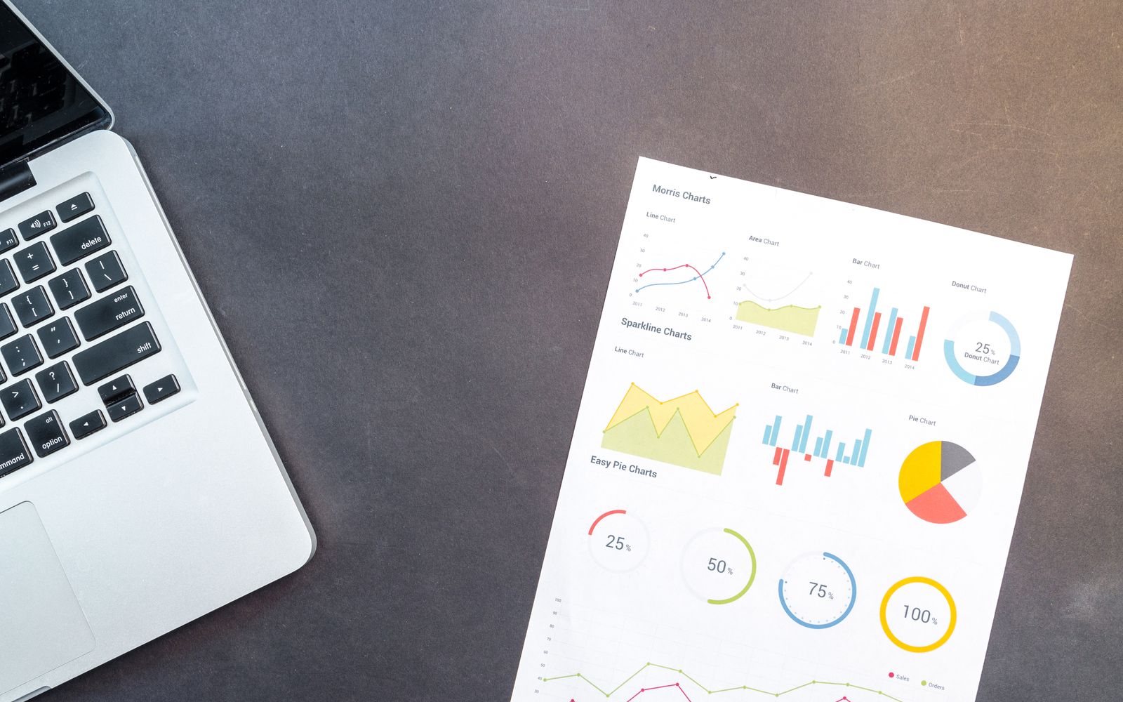 Ordinateur et graphiques de mesure sur un bureau, photo Pexels
