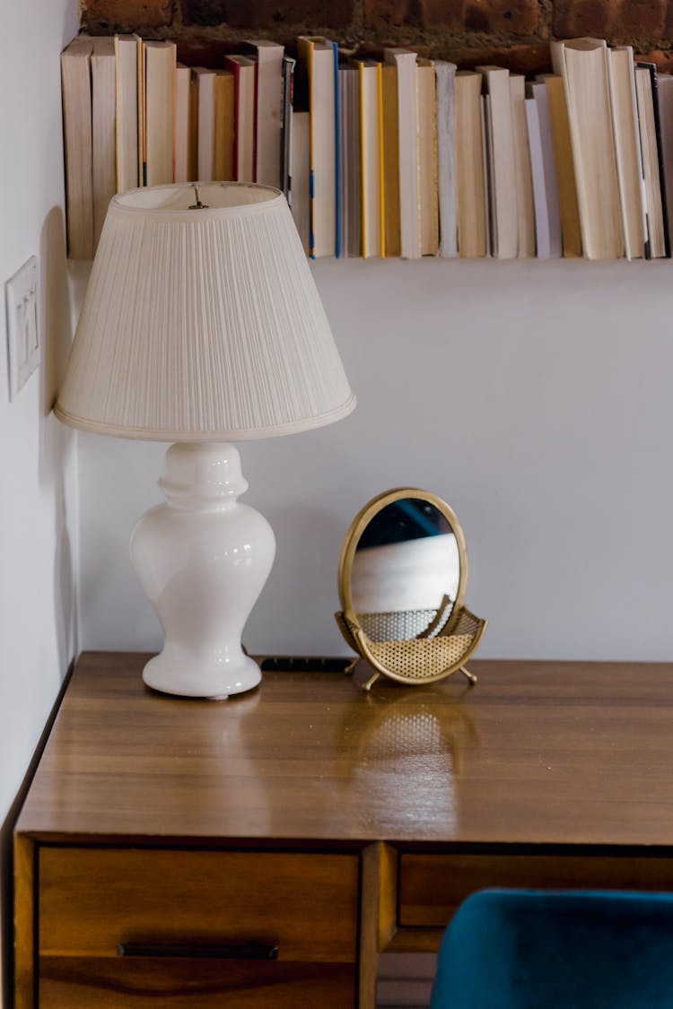 Retro Styled Cabinet With Table And Bookshelf