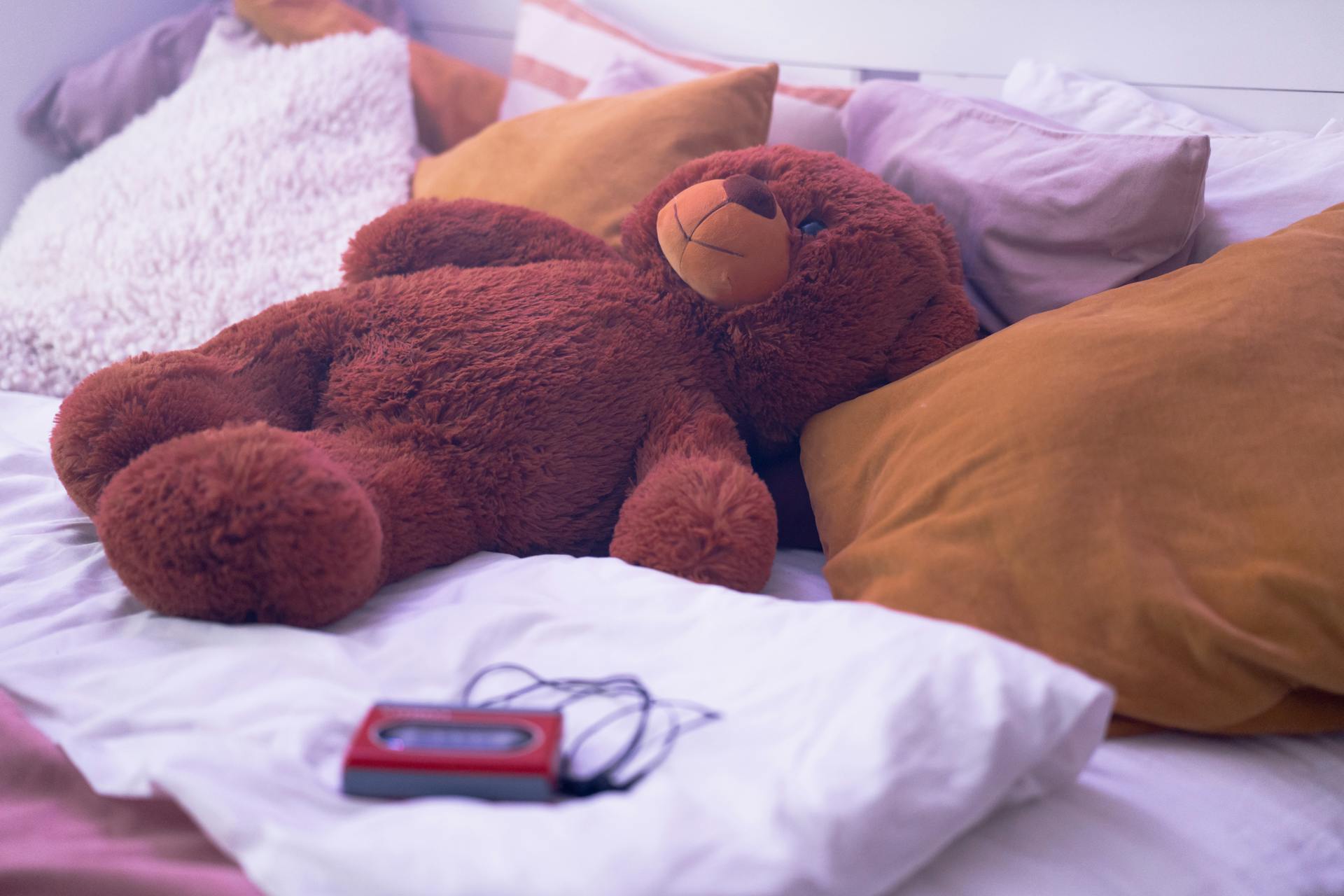 Brown Teddy Bear on the Bed