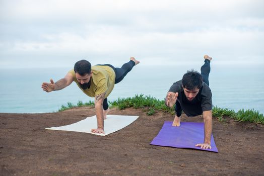 Men Doing the Plank Pose One Arm Leg Lift
