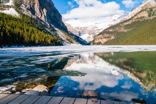 Snow Covered Lake Louise in Alberta, Canada