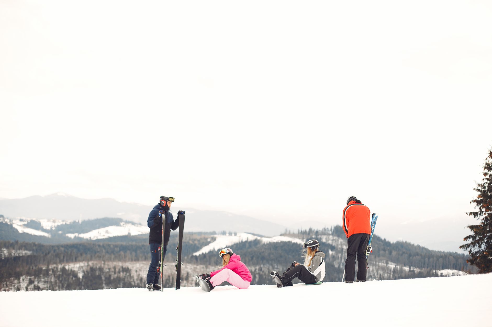 Group enjoying skiing activities in a beautiful snowy mountain setting, perfect for winter vacations.