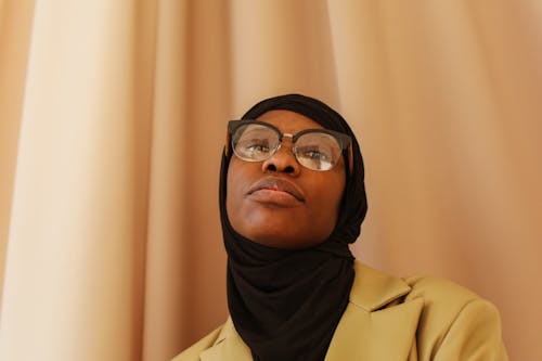 Woman Wearing Black Hijab and Eyeglasses