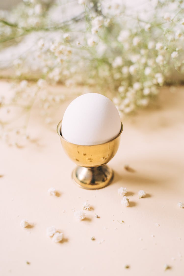 A White Egg On Gold Container