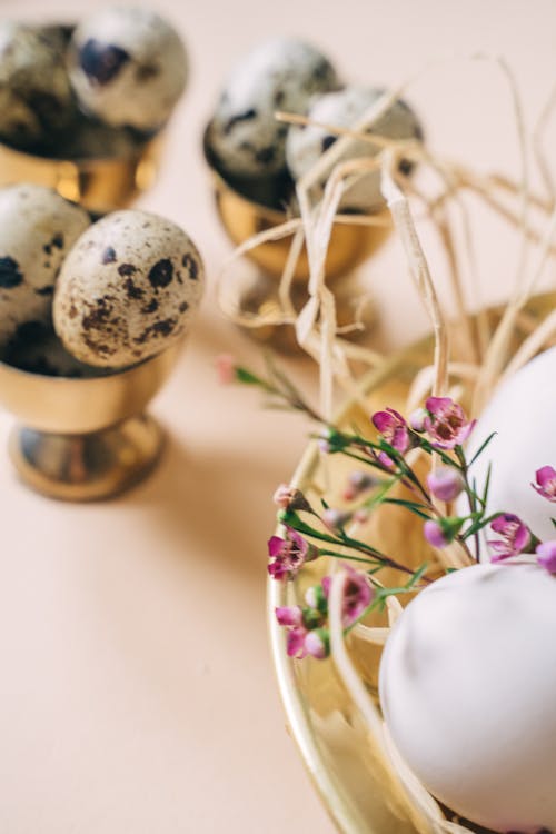 Quail Eggs on Golden Egg Holder