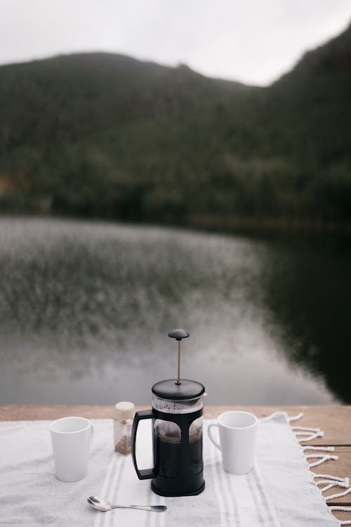 Free Coffee and Lake View Stock Photo