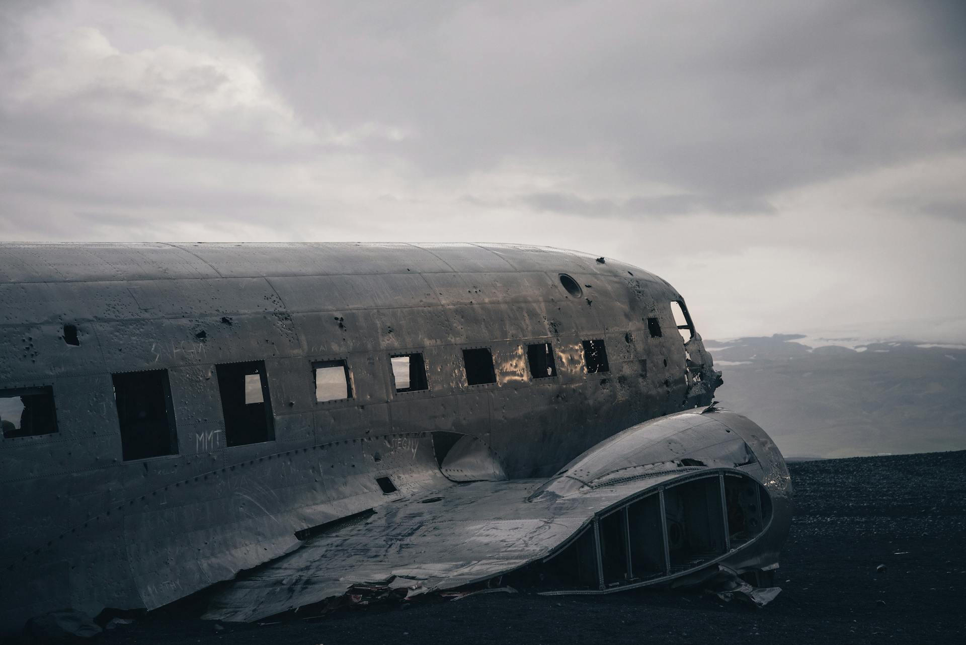 White and Black of a Wreck Airplane