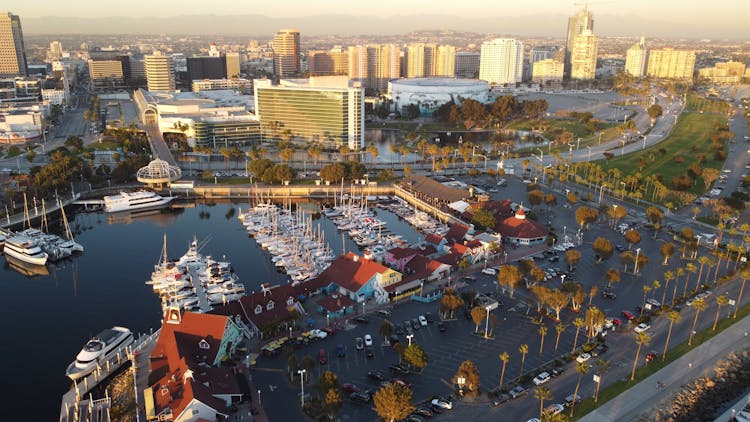 Aerial View Of City Buildings In Long Beach California