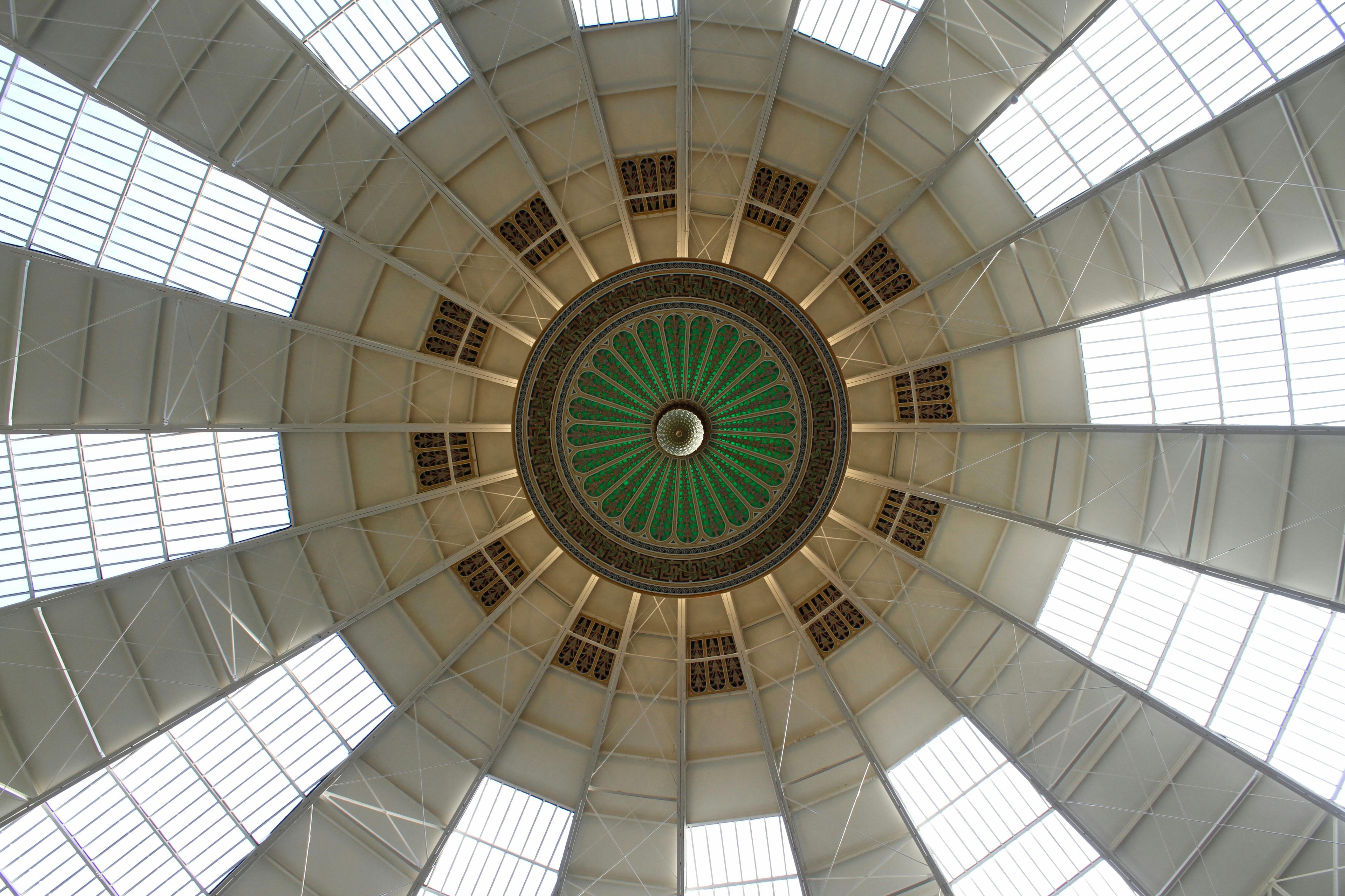 chandelier in the ceiling of a dome structure