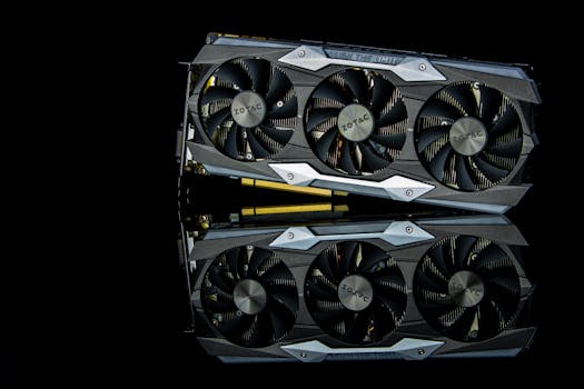 Close-up photo of a modern graphics card with cooling fans on a black background.
